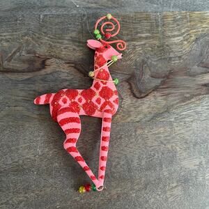 Pink and Red Holiday Reindeer Christmas Ornament